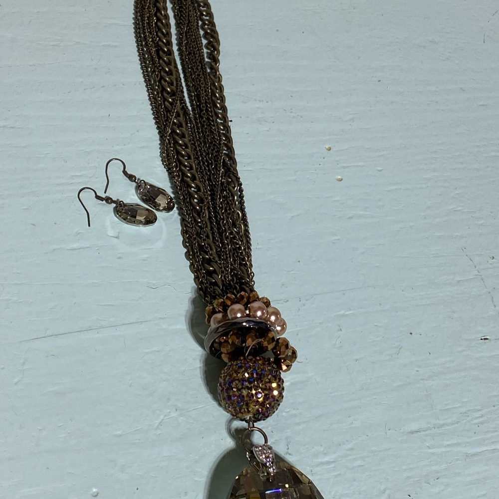 Elegant Multi-Chain Necklace with Earrings